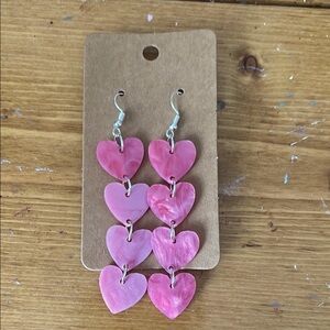 Pink Heart Dangle Earrings